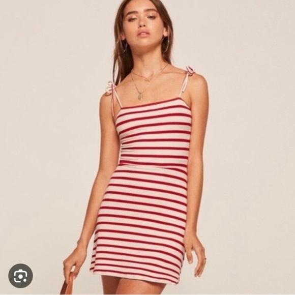 Reformation Annette Striped Red & White Mini Dress - Picture 7 of 8